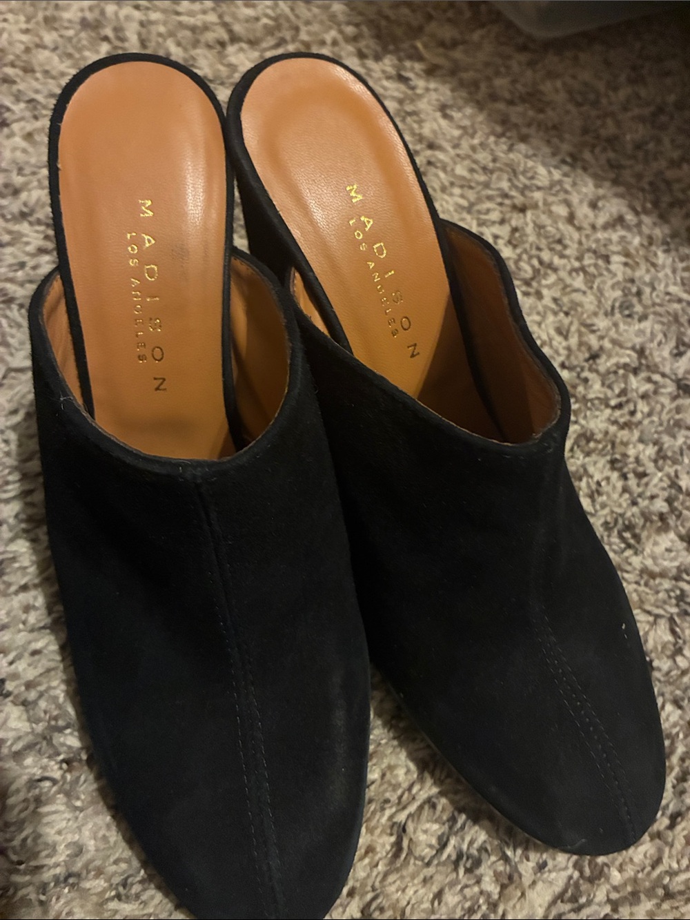 Madison Black Suede Slip-On Mule Heels